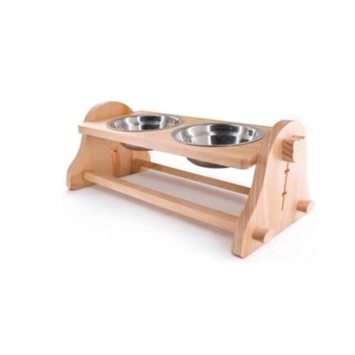 China Sustainable Adjustable Bamboo Wood Elevated Small Pet Wheels Elevated Feeder Dogs Cat Food Bowls Stand Animal Feeder for sale