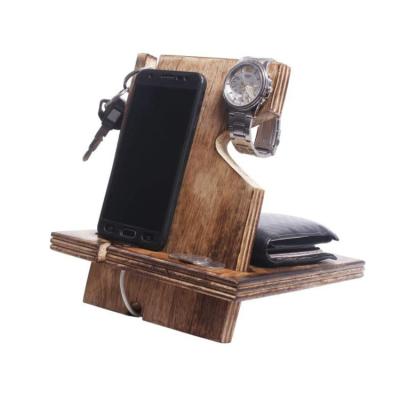 China Wholesale Adjustable Wallet Stand Watch Organizer Wooden Phone Docking Station Desk Organizer with Head Holder for sale