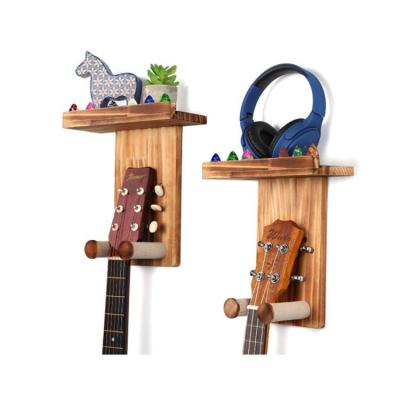 China Solid Viable Pine Wood Guitar Stand Guitar Wall Mount Rack Guitar Hanger Shelf With Pick Rack for sale