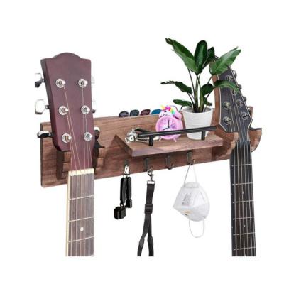 China Wooden Shelf Wall Hanger Wall Hanger Shelf Storage Hanging Shelf With Hooks Gray Double Guitar Holder for sale