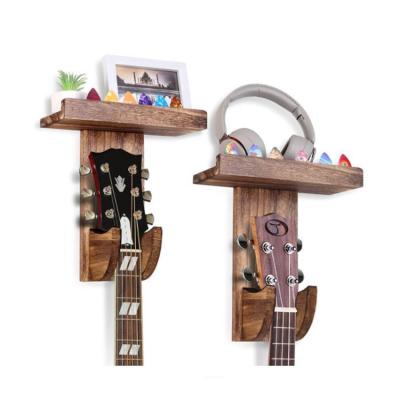 China Viable Wall Mount With Shelf Guitar Rack With Pick Rack Guitar Rack Wooden Guitar Wall Hanger for sale