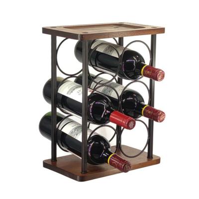 China Viable Home Decor Kitchen Wooden Countertop Wine Rack Wine Table Rack Hold 6 Wine Bottles for sale