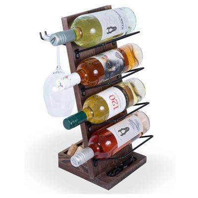 China Table Top Wine Rack Wine Rack Rustic Wooden Storage Distressed Bottle Wood Shelf for sale