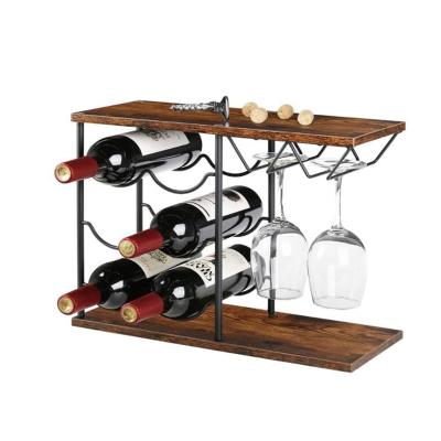 China Sustainable Universal Wine Shelves Brown Wine Rack Countertops Wooden Wine Storage Shelf With Glass Rack for sale