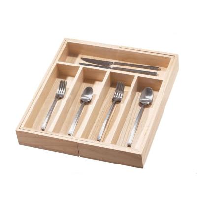 China Viable Kitchen Utensil Drawer Organizer Cutlery Tray Expandable Wooden Flatware Silverware Box Organizer for sale