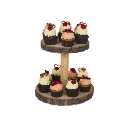 China Two Tray Decor Wood Plates Wooden Cheese Disposable Tiered Serving Board Rustic Cupcake Stands Wooden Cake Stand for sale