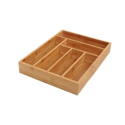 China Viable Bamboo Silverware Holder Desk Drawer Organizer Bamboo Kitchen Cutlery Storage Tray for sale