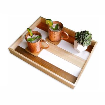 China Tray Handmade Wooden Ottoman Eco-friendly multi-color wooden serving tray with handles for sale