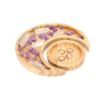 China Eco-friendly Wooden Wooden Moon Tray With Round Tray Decor Jewelry Dish Crystal Organizer Essential Oil Storage for sale