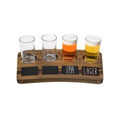 China Handmade Dark Wood Brown Beer Sample Flight Sampler Set Tray With Chalkboard Labels Rustic Wooden Serving for sale