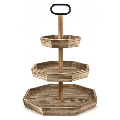 China Eco-Friendly 3 Tier Decor Eco-Friendly Farmhouse Tray Wooden 3 Tier Cake Stand Carbonized Black Display Serving Tray for sale