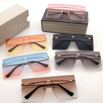 China Custom Logo Summer Luxury Womens Clear Rimless Oversized Square Frame Sunglasses 2022 Fashion The New Big Shading Sun Glass Sunglasses for sale