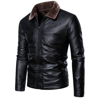 China Wholesale QUICK DRY Winter Plush Thickened Lapel Leather Jacket Men's Slim Handsome Motorcycle Men's Jackets for sale