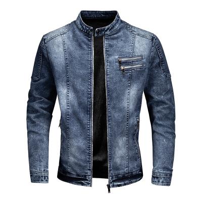 China QUICK DRY Men's Denim Jacket Europe and America Leisure Zipper Motorcycle Cycling Men's Jackets Retro Plus Size Stand Collar Jacket for sale