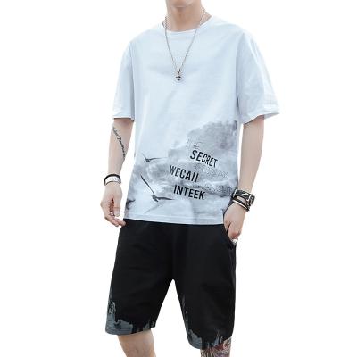 China New Summer QUICK DRY Men's Logo Set Ice Silk Suit Popular Trend Men's Top Matched Half Sleeve T-shirt Men's Shorts Sets for sale