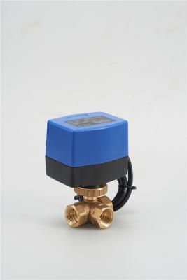 China 24VAC 3-Way DN25 Elektrische Kogelklep voor Watercontrole Blauw Shell met het Gas van het Luchtwater Te koop