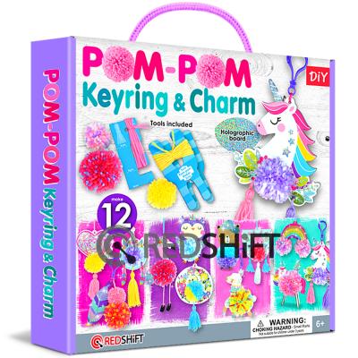 China Amazon FBA Unicorn Arts and Crafts Pom Pom Keychain and Charms Owl Flamingo Animal Kids Educational Toy DIY Kit 89747 Handcrafted for sale