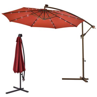 China Best Selling Modern Wholesale Fancy Beach Umbrella Outdoor Garden Patio LED Design Large For Yard And Cafe Terrace With Stan for sale