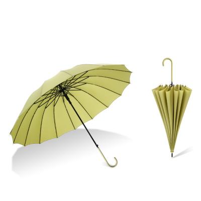 China Traditional 16K Ribs Factory Outlet 48inch Grace Walking Stick Rain Umbrella With Pinkycolor J Shape PU Handle for sale