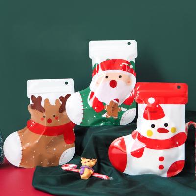 China Aseptic Custom Christmas Wrapping Gift Packaging Bag Christmas Special Shape Treat Pouch For Bakery Cookies Candy Package for sale