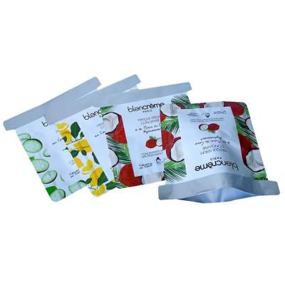 China Recyclable Aluminum Foil Heat Seal Customized Plastic Cosmetic Mask Packaging Three Facial Printed Side Seal Mylar Bag for sale