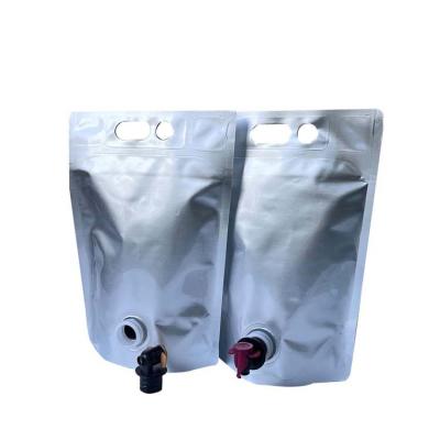 China Custom 1.5L 2L 2.5L Disposable Pure Aluminum Foil Stand Up Liquid Pouch With Tap Valve Spout Bag for sale