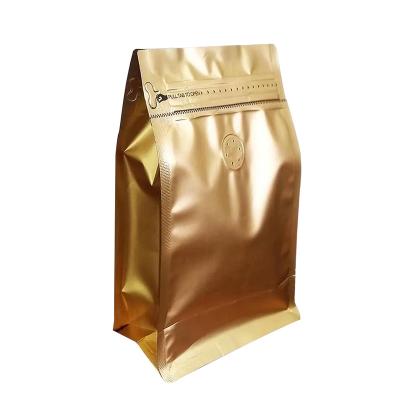 China Custom Gold Moisture Proof Striped Printing 250gram 350gram 500gram Square Bottom Plastic Packaging Coffee Bag With Valve for sale