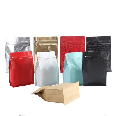 China Aluminum Foil Moisture Proof Custom Block Bottom Dry Packaging Food Packet Bag Coffee Packaging Resealable Ziplock Backing Up Pouch for sale