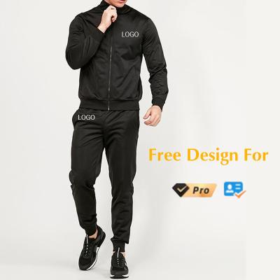 China Custom Logo Men Tracksuits Jogging Wear Anti-wrinkle 100% Polyester Zipper Breathable Black Plain Sweat Suit Men Jackets for sale