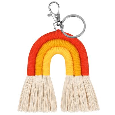 China Leather Custom Women Bag Decoration Key Chain Handmade Woven Tassel Boho Macrame Pendant Rainbow Ornaments Key Chain for sale