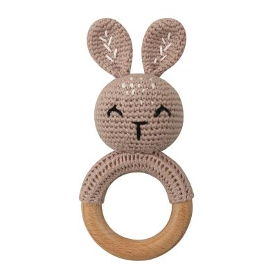 China BPA Free New Design Handmade Weave 1 PC Animal Rabbit Ring Wood Bracelet Teether Baby Teether Rattle for sale