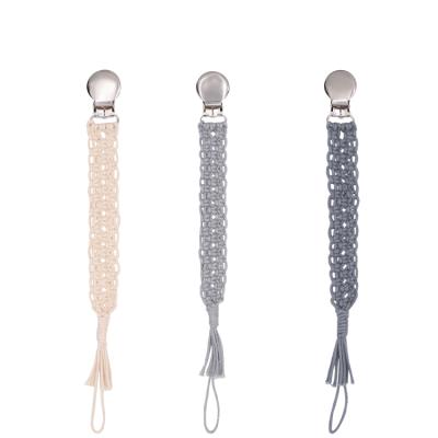 China Macrame Knitting Cotton China Manufacturer BPA Free 3pcs Material Baby Teethers Soother Holder Pacifier Clips Chained In Clips One Set for sale