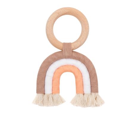 China BPA Free Rainbow Macrame Wooden Teether Teether Baby Teether Toy for sale