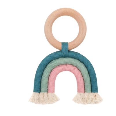 China BPA Free Rainbow Macrame Wooden Teether Teether Baby Teether Toy for sale