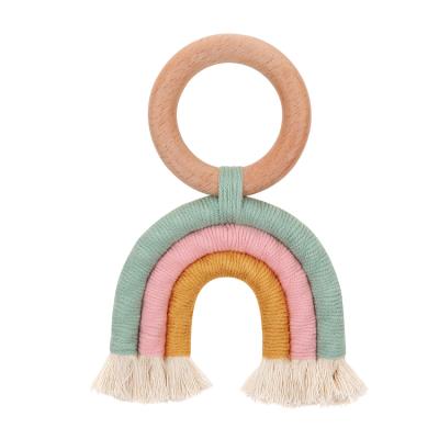 China BPA Free Rainbow Macrame Wooden Teether Teether Baby Teether Toy for sale