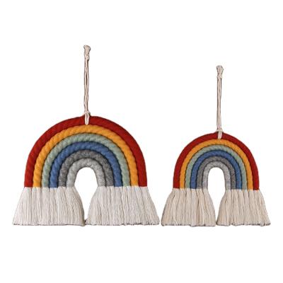 China Hot Selling Minimalist Cotton Rope Art Room Decoration Handmade Rainbow Wall Hanging Decoration for sale