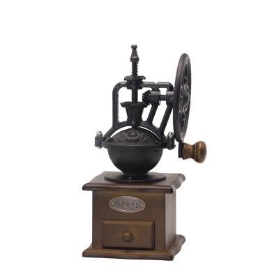 China Vintage Style Cast Iron Roller Crank Grinder Economical Ferris Wheel Wooden Hand Manual Coffee Grinder for sale