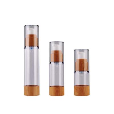 China Wholesale Cosmetic Luxury Bamboo Airless Lid Pump Bottle Transparent Airless Pump Skin Care Bottle for sale