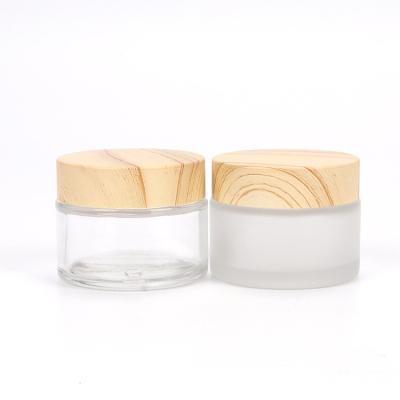 China Wholesale Skin Care Cream Jar Skin Care Products Container Cover Glass Cream Bamboo Cosmetic Jar for sale