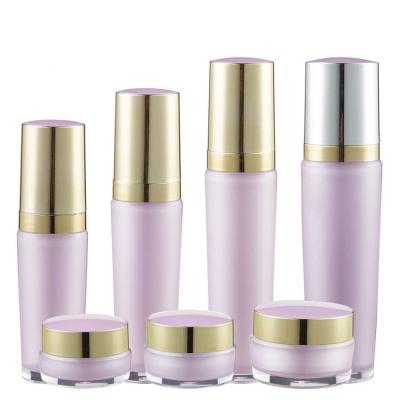 China Simple And Beautiful Hot Sale Cosmetic Lotion Pink Round Empty Bottle Set Cosmetic Jars for sale