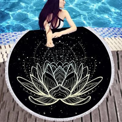 China 2021 Custom Size 150*150 Microfiber Mandala Round Beach Towel Compressed Quick Dry Compressed Sand Free Towel for sale