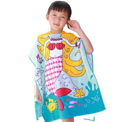 China Hot Selling Kids Safe Children Poncho Children Hooded Outdoor Beach Cartoon Microfiber Poncho Towel for sale