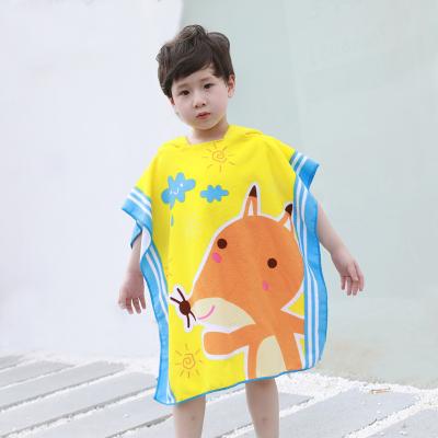 China Lovely Cartoon Kids Safe Printed Hooded Ponchos Changing Beach Children Bath Poncho Towel For Kids for sale