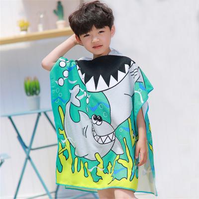 China High Quality Kids Safe Microfiber Kids Cartoon Beach Children Changing Hooded Poncho Towel for sale