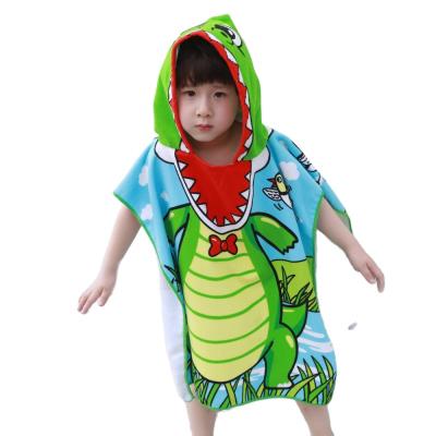 China Kids Safe Microfiber Dinosaur Surf Boy Multi-Use Bath Kids Beach Hooded Bathrobe Poncho Towel for sale