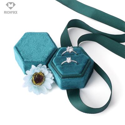 China Jewelery Packaging Logo Small Jewelry Box Cardboard Custom Boxes Engagement Wedding Hexagon Velvet Ring Box for sale