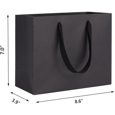 China Recyclable Custom Black Paper Gift Richpack Luxury Shopping Paper Bag Supplier With Black Ribbon Handle for sale