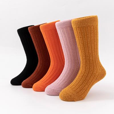 China Fashionable Fuzzy Kids Socks Stripe Solid Colors Antibacterial Warm Thick Socks for sale