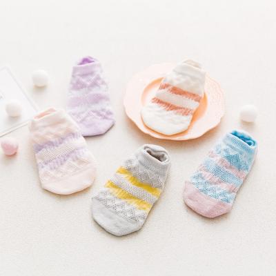 China Antibacterial High Fashion Custom Design Cute Pastel Hollow Socks Kid Girls Socks Skin-friendly Stripes Kids Socks for sale