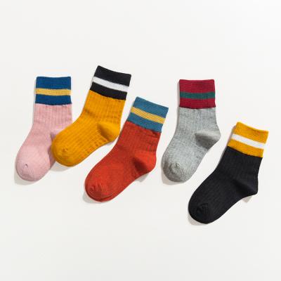 China China Wholesale Antibacterial Kids Crew Socks High Quality Soft Pure Color Kids Cotton Striped Socks for sale